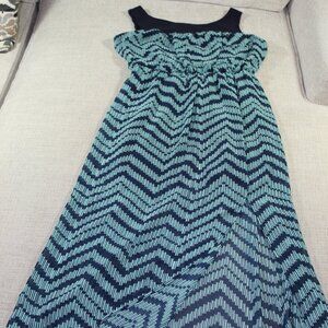 NWOT Enfocus Studio Blue and Aqua Patterned Maxi Dress
